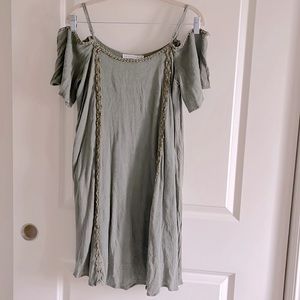 Long Ash Green Bohemian Off Shoulder Sleeve Dress